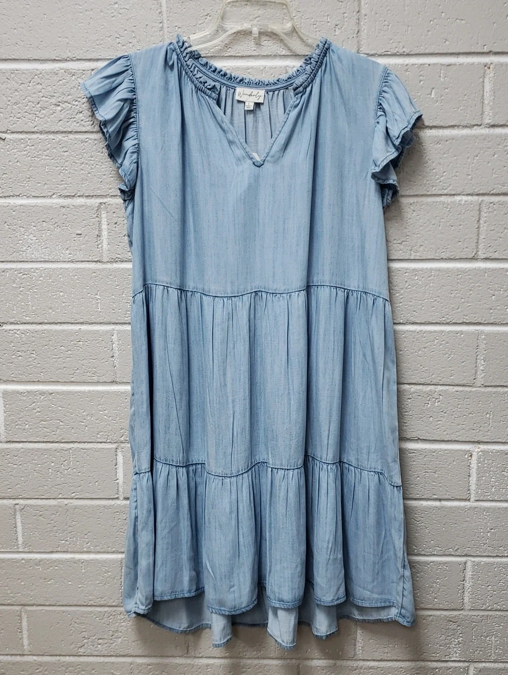 Wonderly Light Blue Chambray Tiered Dress